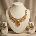 Ruby Red Kundan Bridal Necklace Set with Earrings