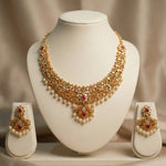 Ruby Red Kundan Bridal Necklace Set with Earrings
