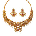 Ruby Red Kundan Bridal Necklace Set with Earrings