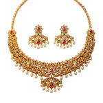 Ruby Red Kundan Bridal Necklace Set with Earrings
