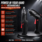 46-Piece Rechargeable Cordless Drill & Precision Screwdriver Set