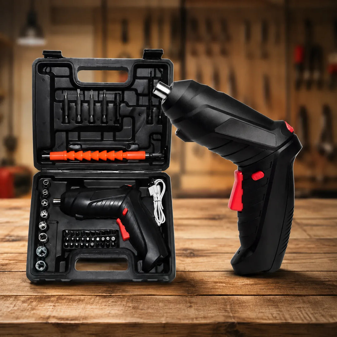46-Piece Rechargeable Cordless Drill & Precision Screwdriver Set