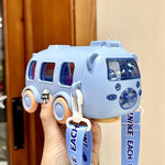 Bus Design Water Bottle with Wheels – School Water Bottle for Kids - Dreamzhub