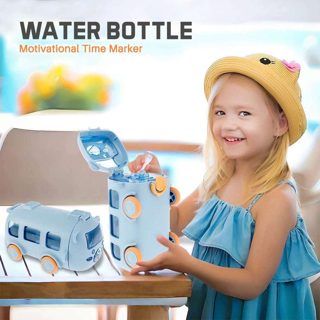 Bus Design Water Bottle with Wheels – School Water Bottle for Kids - Dreamzhub