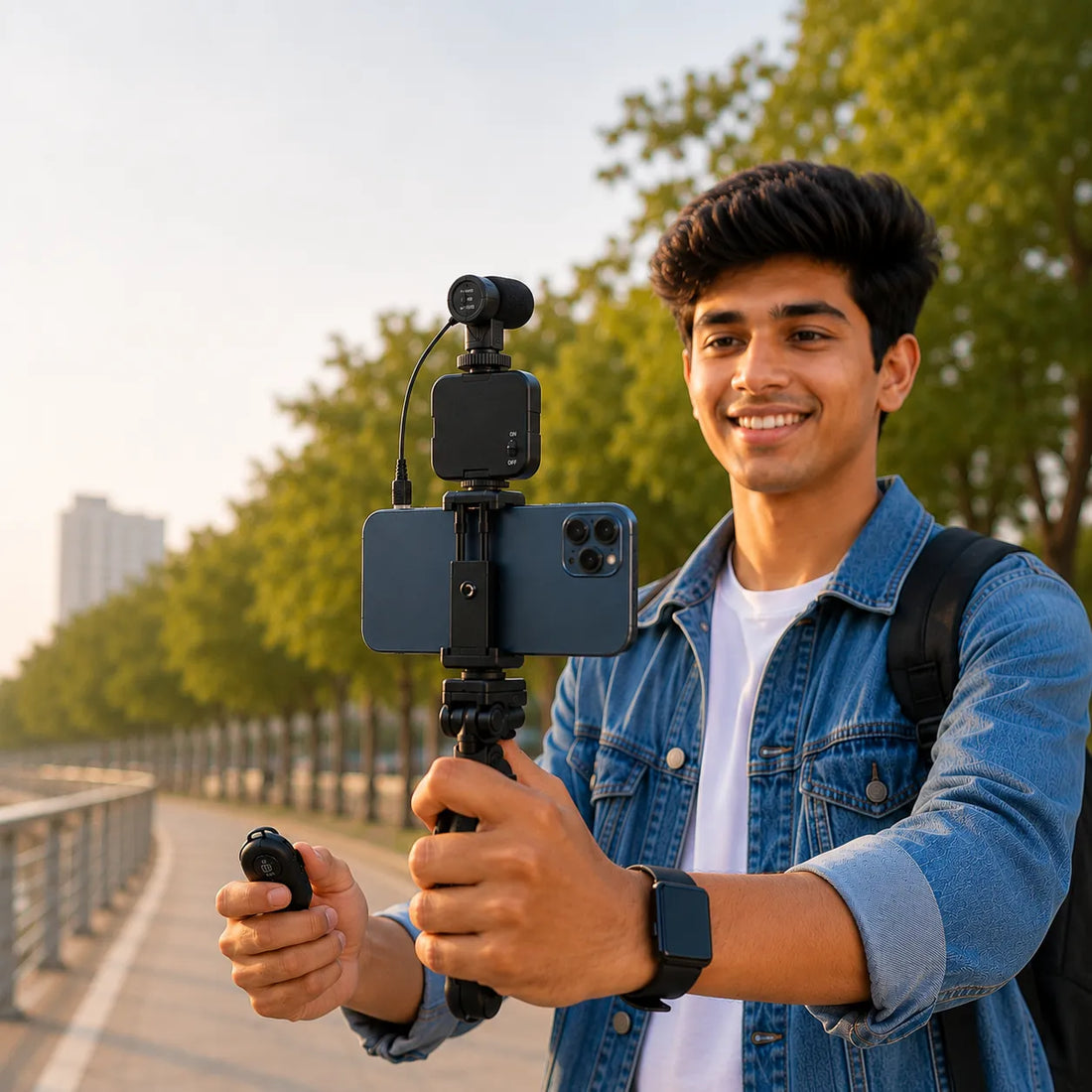Smart Remote-Controlled Video Creator Kit with LED Light, Microphone & Tripod