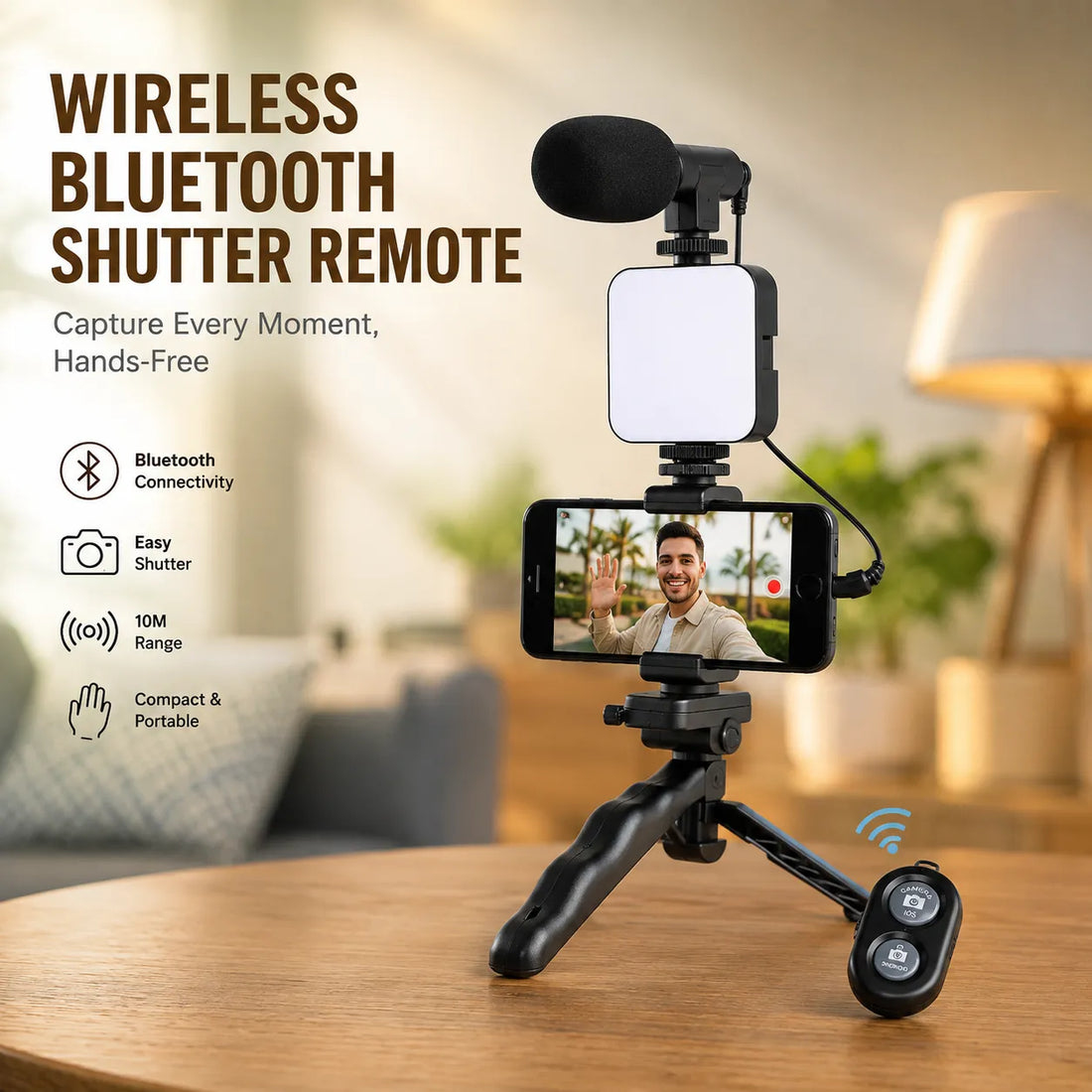 Smart Remote-Controlled Video Creator Kit with LED Light, Microphone & Tripod