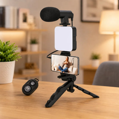 Remote Controlled Smart Video Making Kit with Inbuilt Flood Light + Mic + Tripod