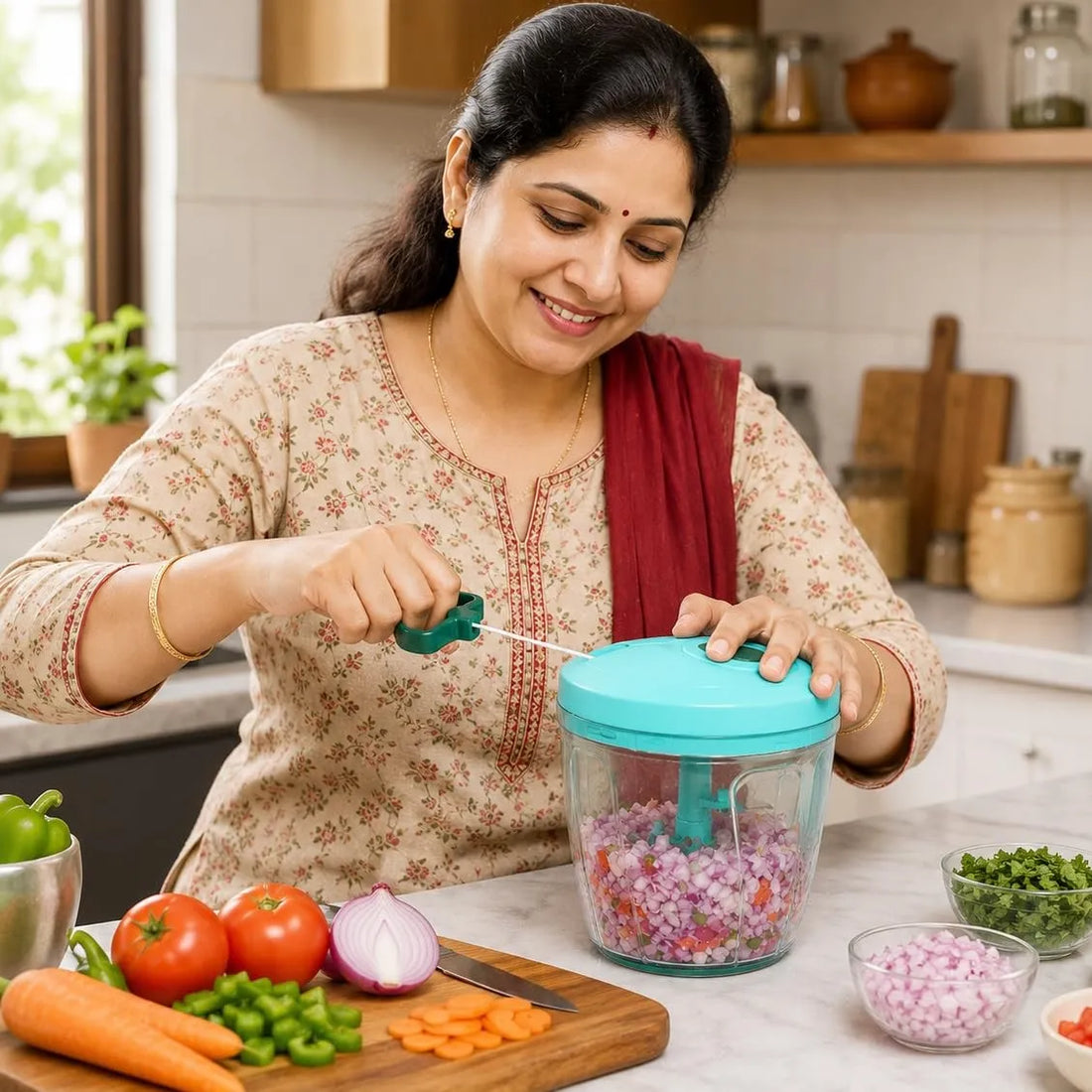 Manual Vegetable Chopper with String Pull