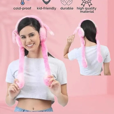 Girls Winter Plush Earmuffs with Moving Bunny Ears – Soft, Warm & Super Cute Ear Warmer - Dreamzhub