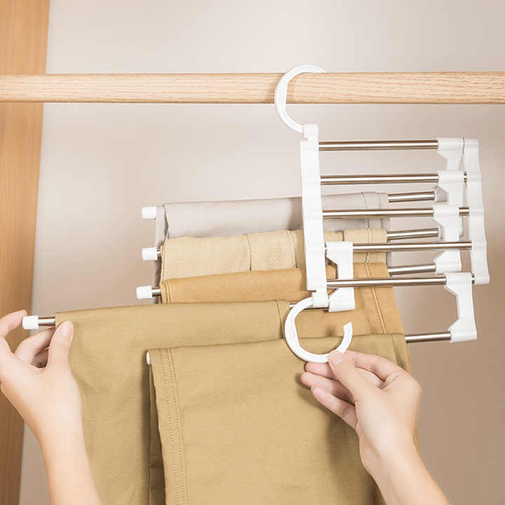 Non-Slip 5-Layered Pants Rack Hanger – Multi-Functional Space-Saving Closet Organizer for Pants, Trousers, Scarves & More