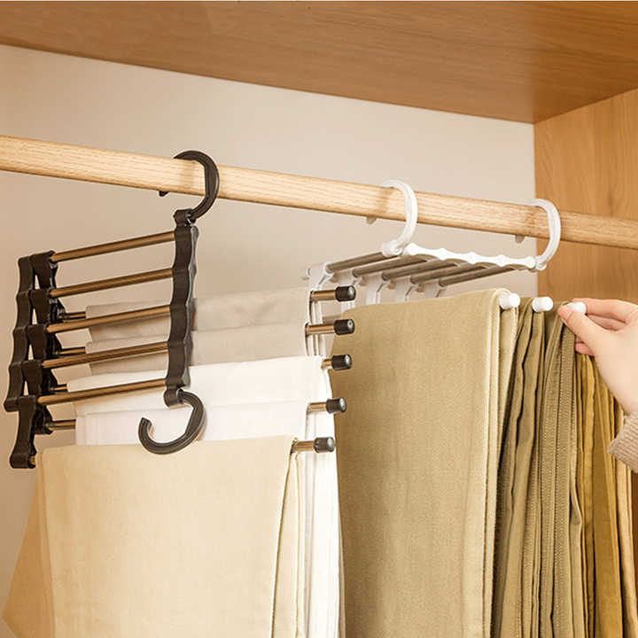 Non-Slip 5-Layered Pants Rack Hanger – Multi-Functional Space-Saving Closet Organizer for Pants, Trousers, Scarves & More