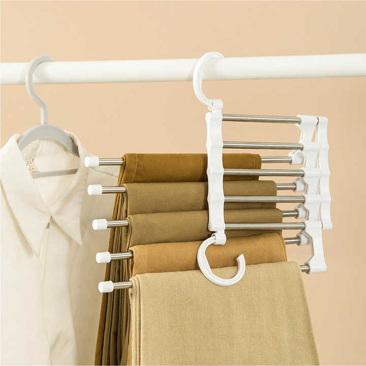 Non-Slip 5-Layered Pants Rack Hanger – Multi-Functional Space-Saving Closet Organizer for Pants, Trousers, Scarves & More