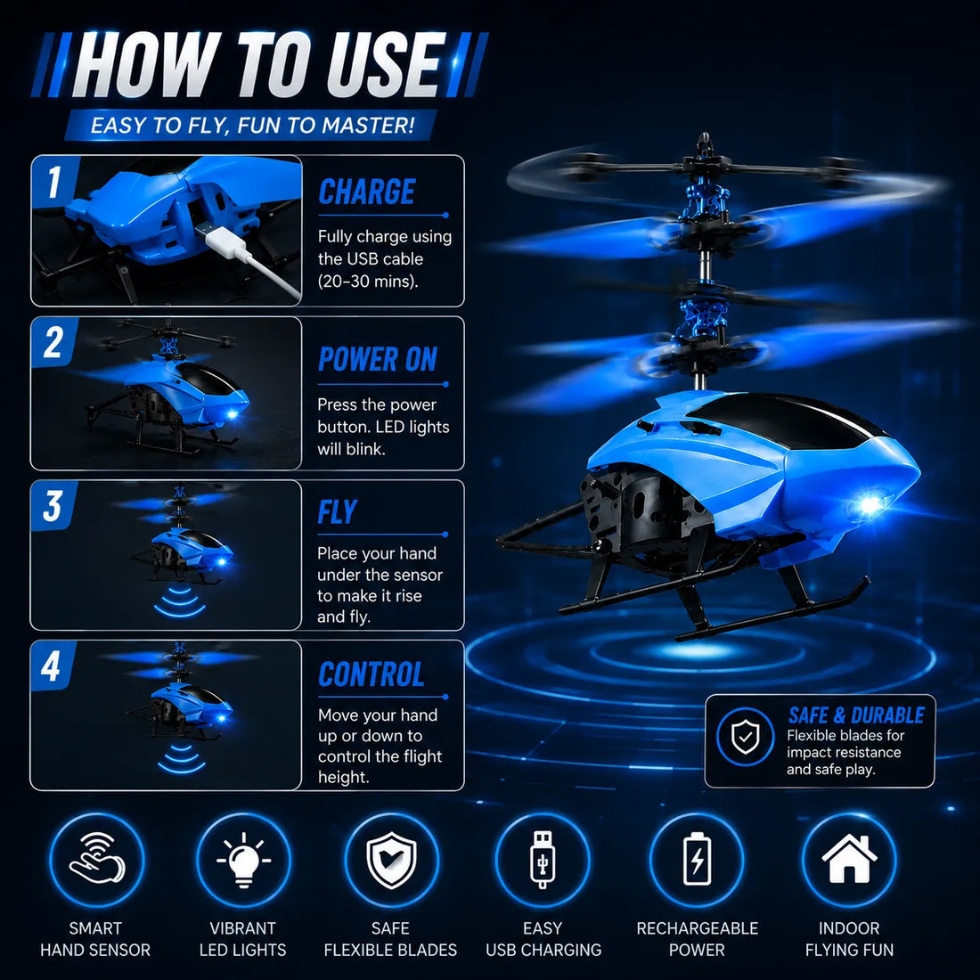 Rechargeable Hand-Sensor Flying Helicopter Toy