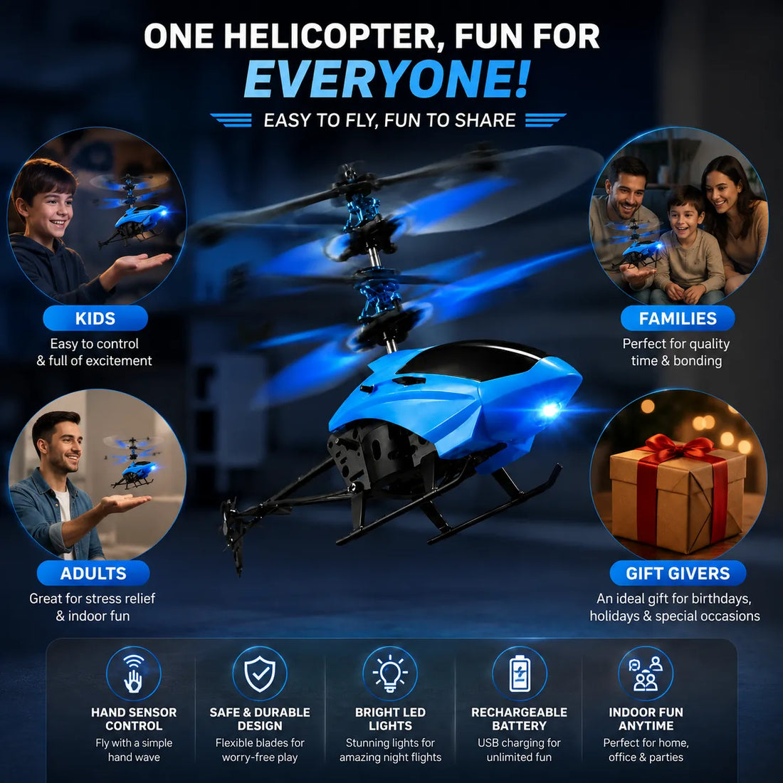 Rechargeable Hand-Sensor Flying Helicopter Toy