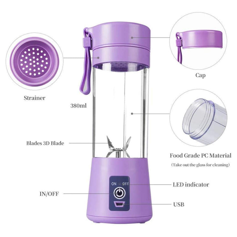 Portable USB Rechargeable Juicer Blender | 6 Stainless Steel Blades
