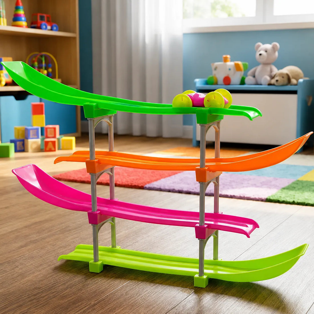 4 Layer Flipping Car Track Set with 2 Blowing Led Cars