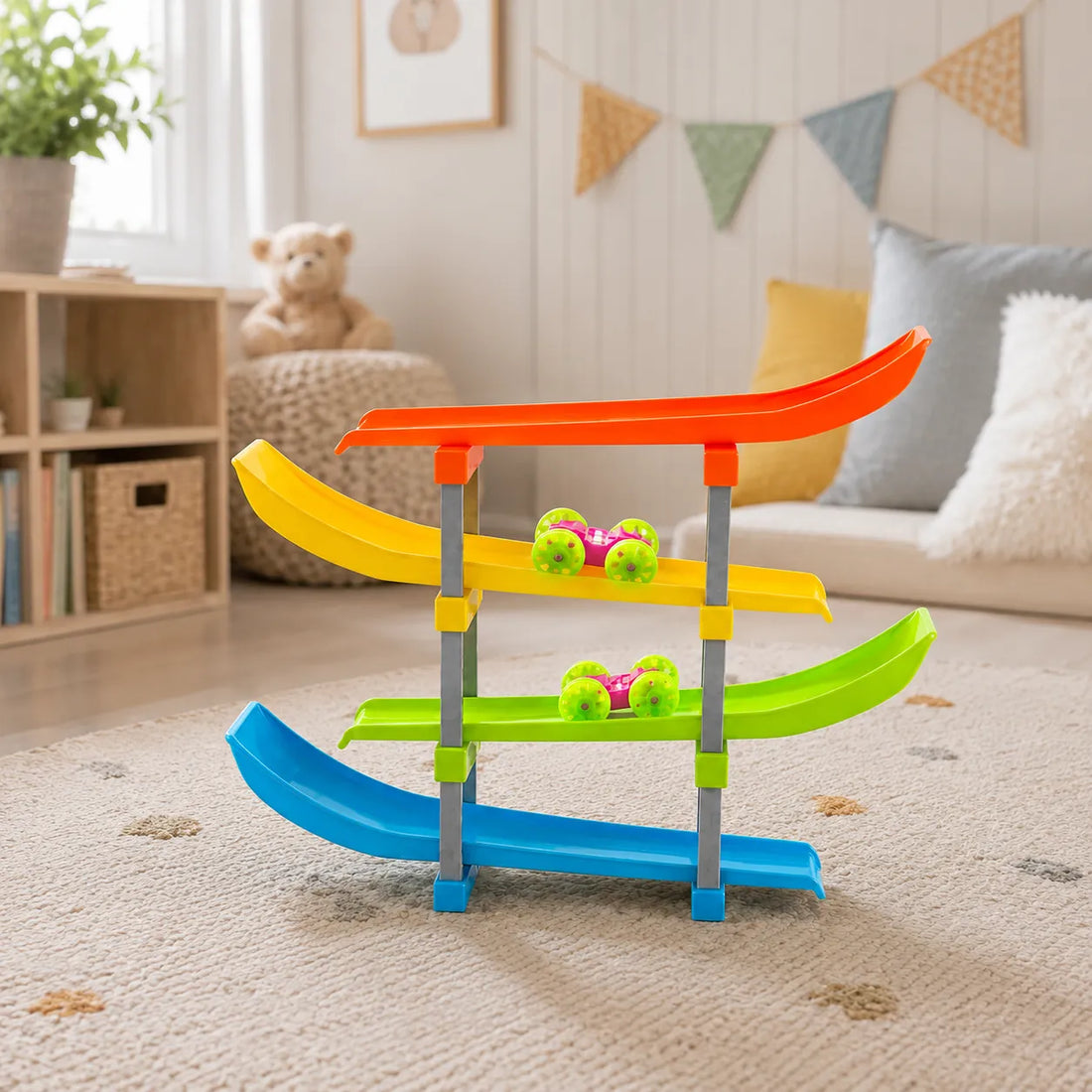 Multi-Level Racing Track Playset with 2 LED Light-Up Cars