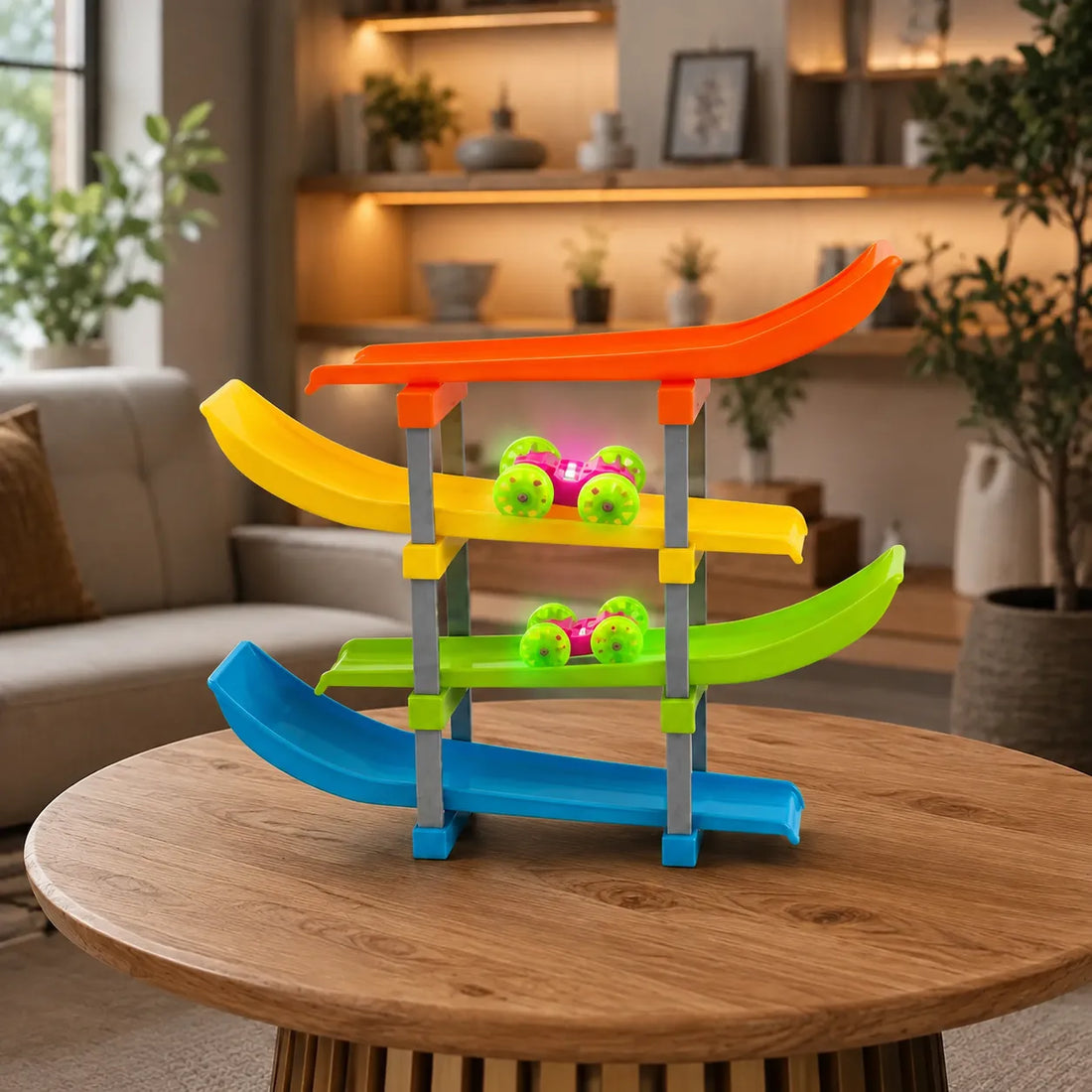 Multi-Level Racing Track Playset with 2 LED Light-Up Cars