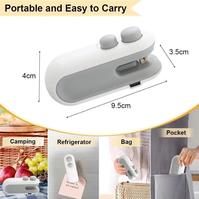 Mini Bag Sealer 2 - in - 1 – USB Rechargeable Heat Sealer & Cutter for Food Storage Bags - Dreamzhub