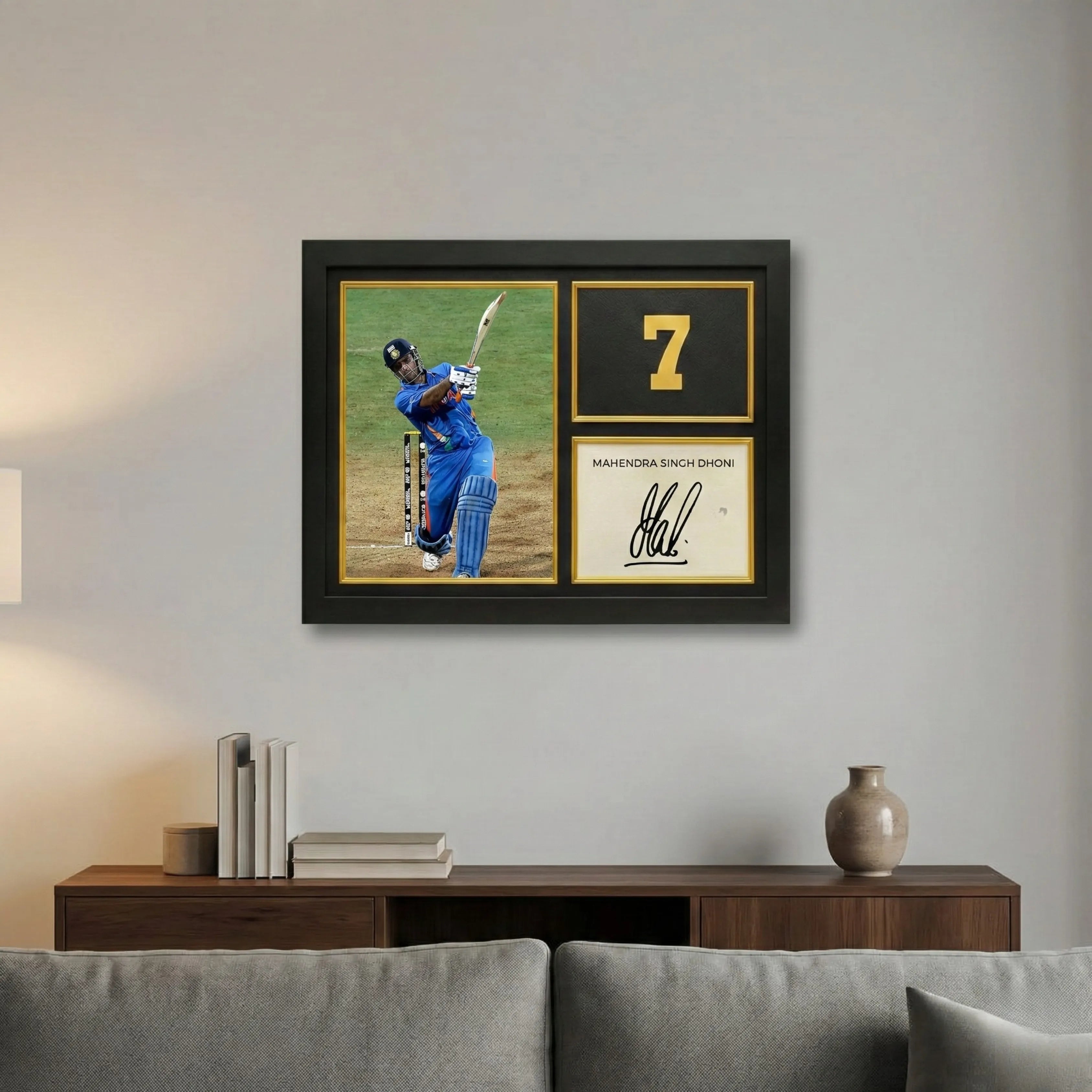 MS Dhoni | Signed Frame Gold Edition – 40 × 30 Cm (Print on Demand) - Dreamzhub