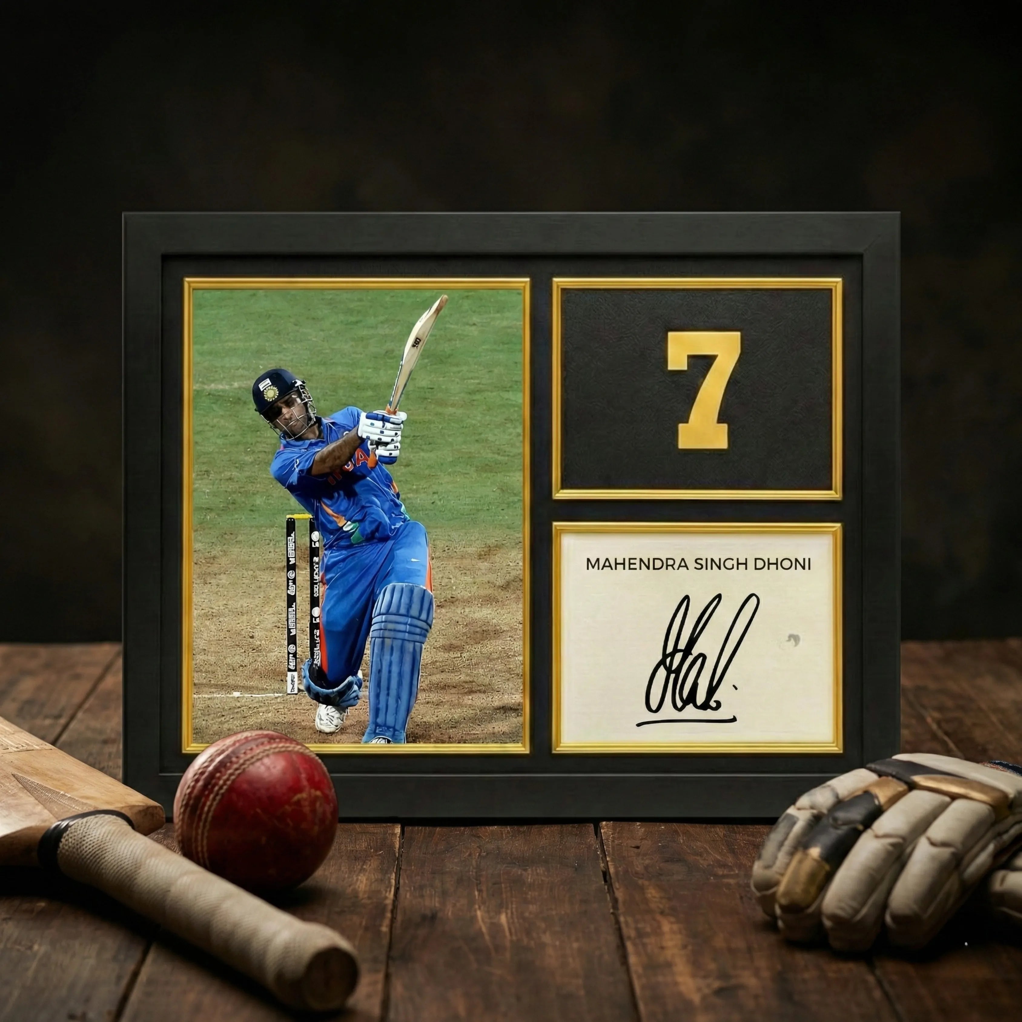 MS Dhoni, Virat Kohli, Sachin Tendulkar | Signed Frame Gold Edition – 40 × 30 Cm - Dreamzhub