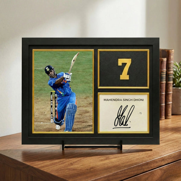 MS Dhoni, Virat Kohli, Sachin Tendulkar | Signed Frame Gold Edition – 40 × 30 Cm