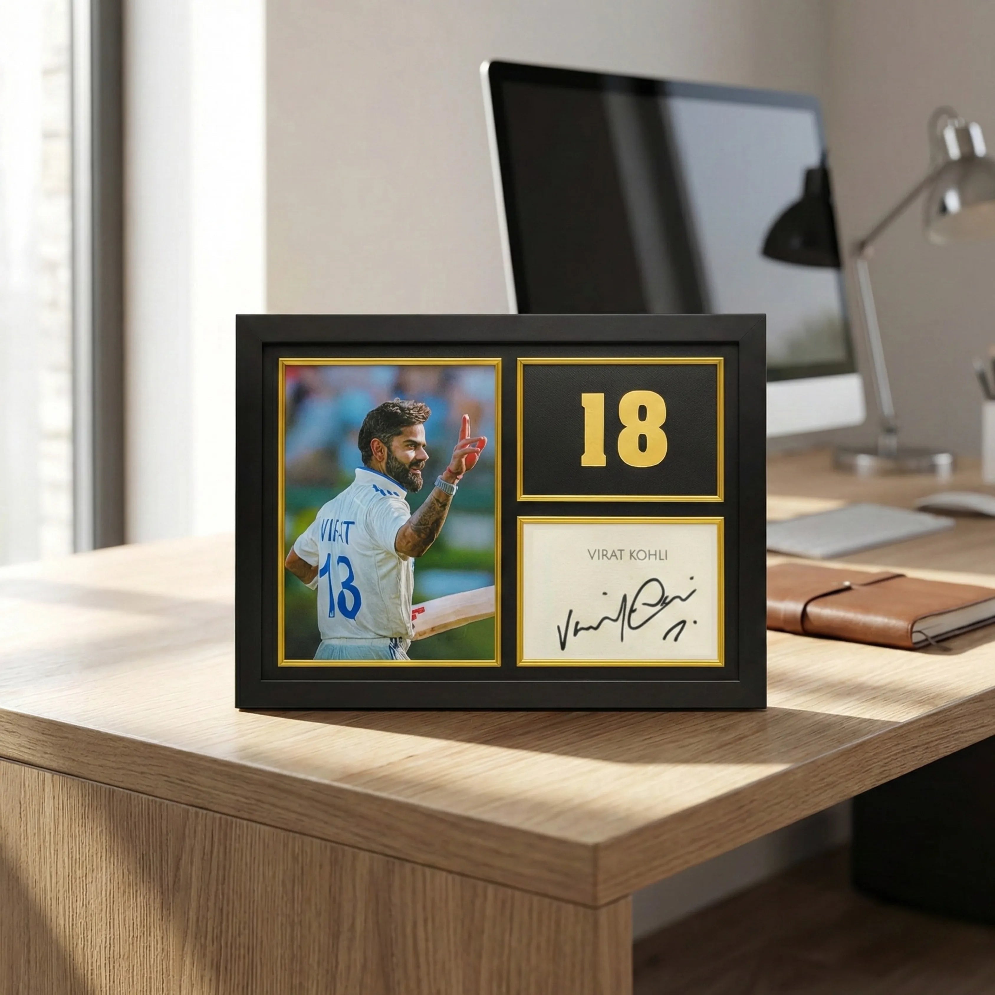 MS Dhoni, Virat Kohli, Sachin Tendulkar | Signed Frame Gold Edition – 40 × 30 Cm - Dreamzhub