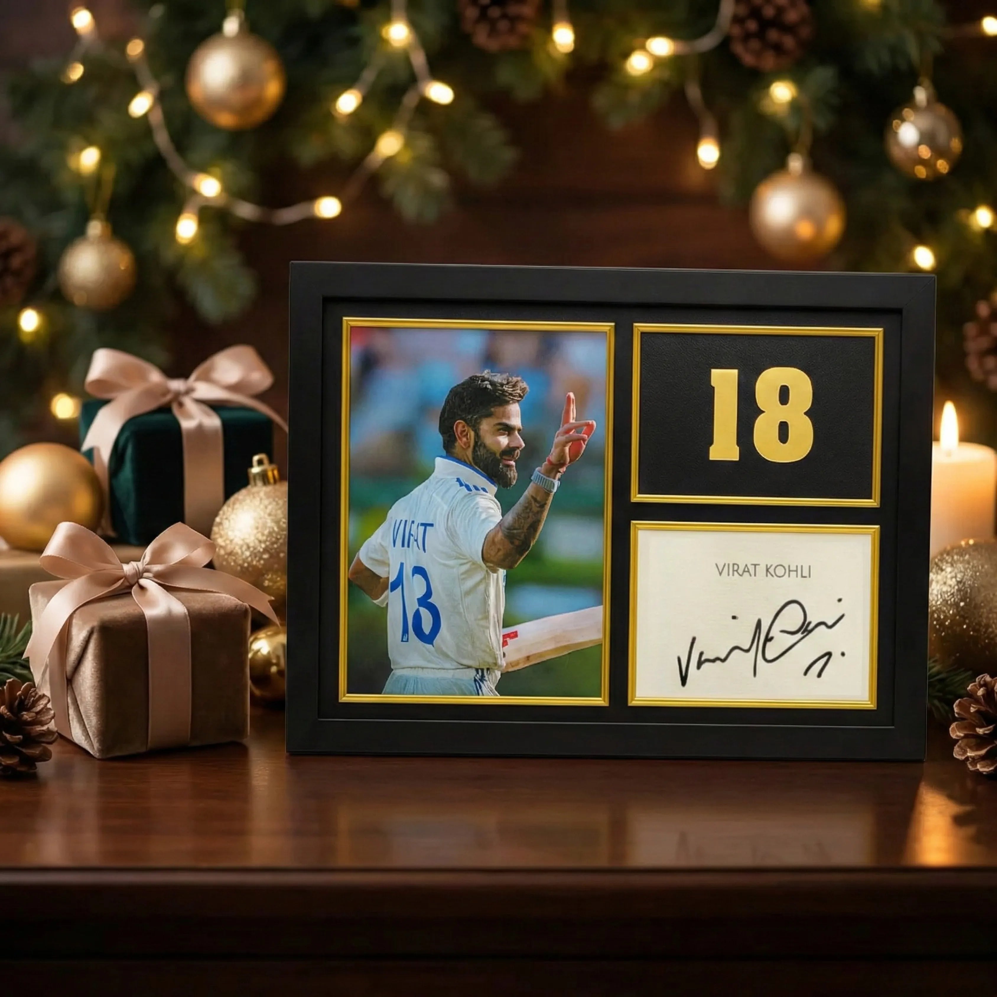 MS Dhoni, Virat Kohli, Sachin Tendulkar | Signed Frame Gold Edition – 40 × 30 Cm - Dreamzhub