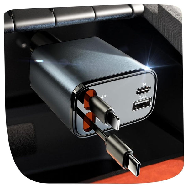 Multi-Device Car Charger 69W | 4 in 1 USB C & A Fast Charging Adapter for iPhone