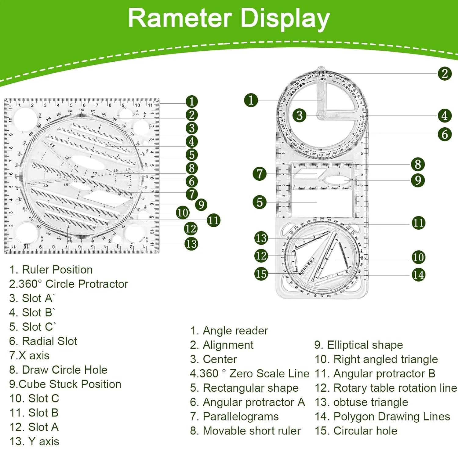 Multi - Functional Geometry Ruler – 360° Protractor, Compass & Measuring Tool for Students & Designers - Dreamzhub