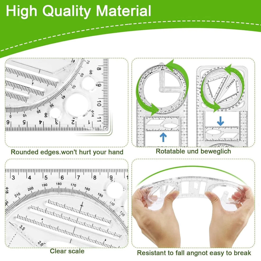 Multi - Functional Geometry Ruler – 360° Protractor, Compass & Measuring Tool for Students & Designers - Dreamzhub