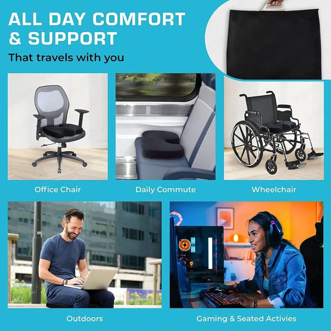 Orthopedic Memory Foam Seat Cushion – Large | Superior Comfort & Support for Back Pain Relief - Dreamzhub