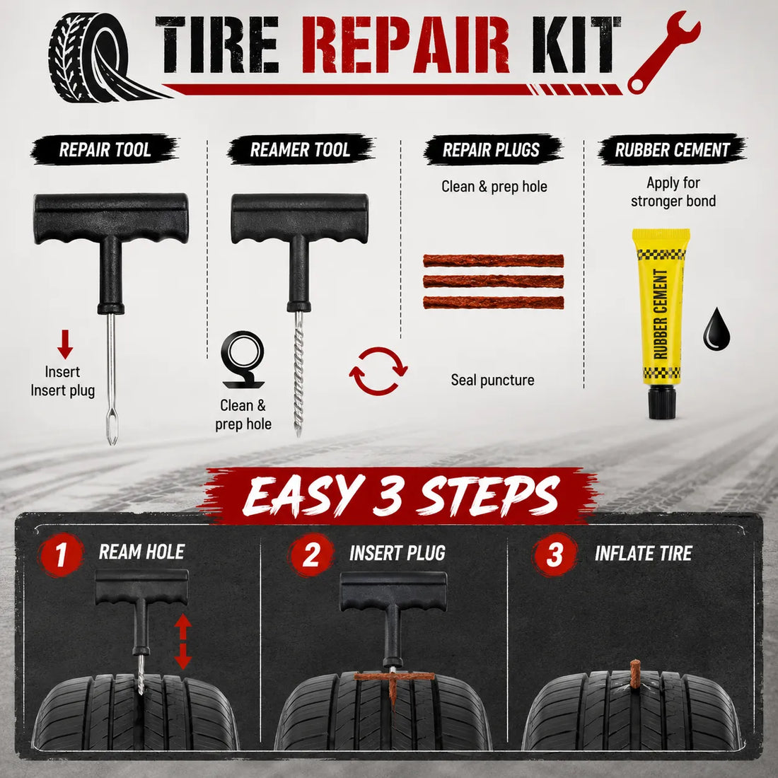 Universal Tubeless Tyre Puncture Repair Kit