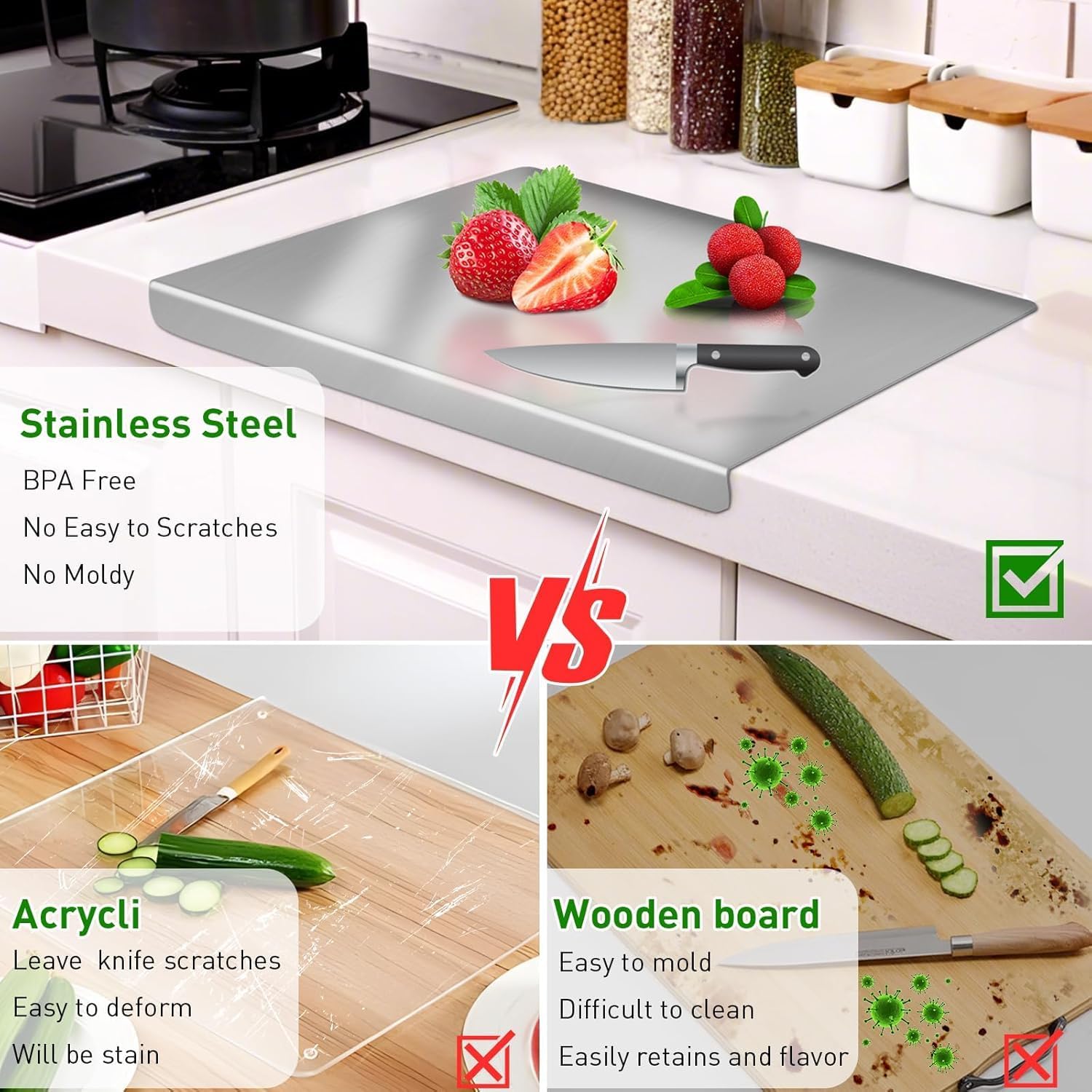 Premium Stainless Steel Chopping Board – Ultra - Durable, Hygienic & Rust - Resistant Cutting Board for Kitchen - Dreamzhub