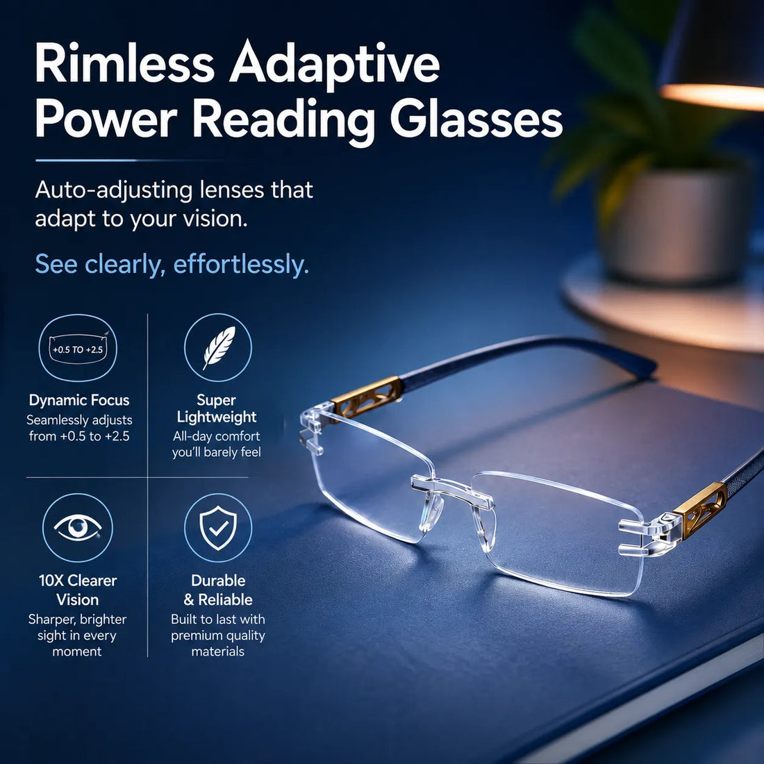 Rimless Adaptive Power Reading Glasses