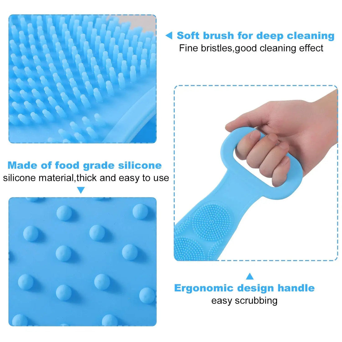 Silicone Bath Body Brush with Long Handle | Exfoliating Back Scrubber for Shower | Deep Cleansing & Massage Brush - Dreamzhub