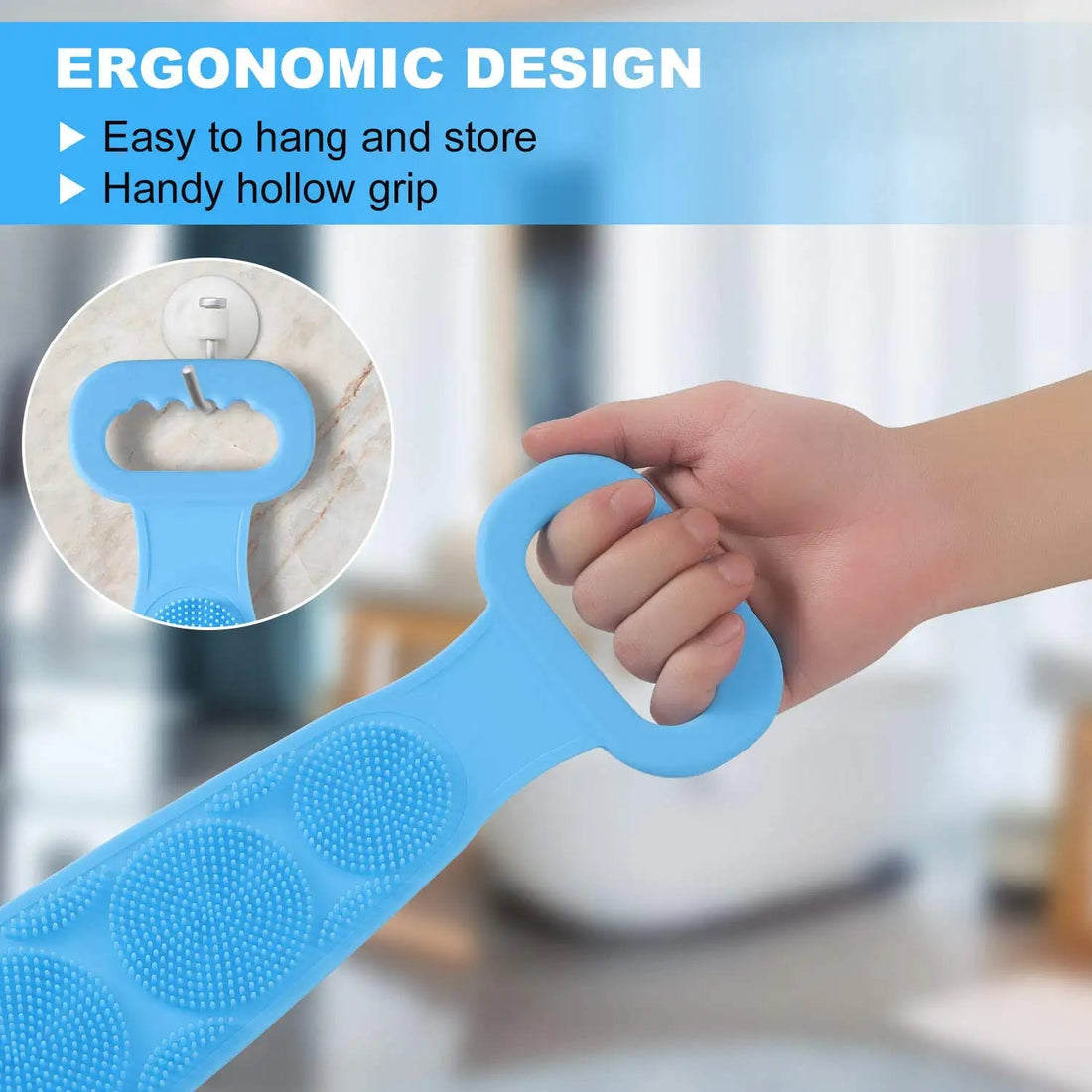 Silicone Bath Body Brush with Long Handle | Exfoliating Back Scrubber for Shower | Deep Cleansing & Massage Brush - Dreamzhub