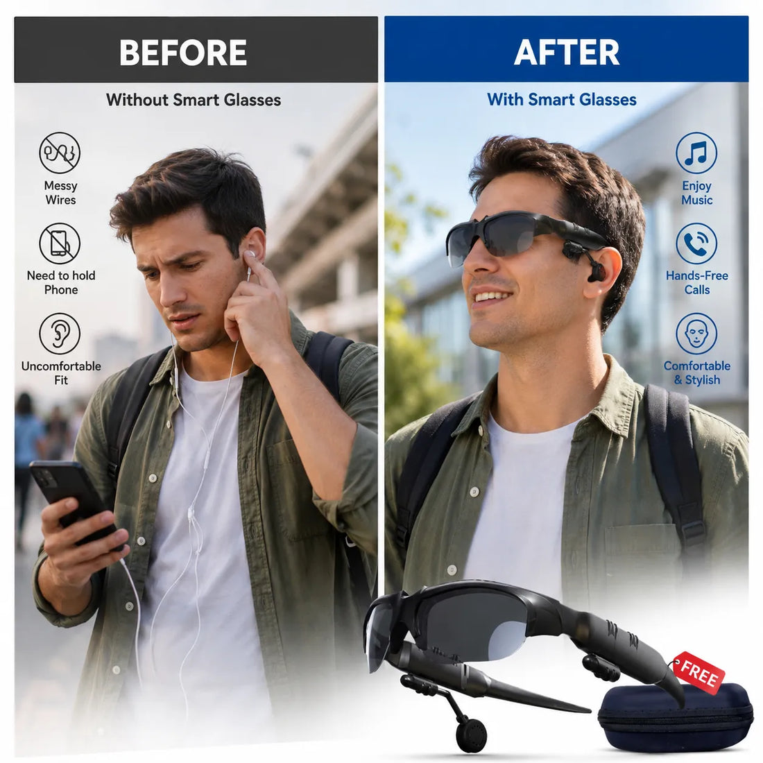 Bluetooth Smart Glasses With Free Hard Case