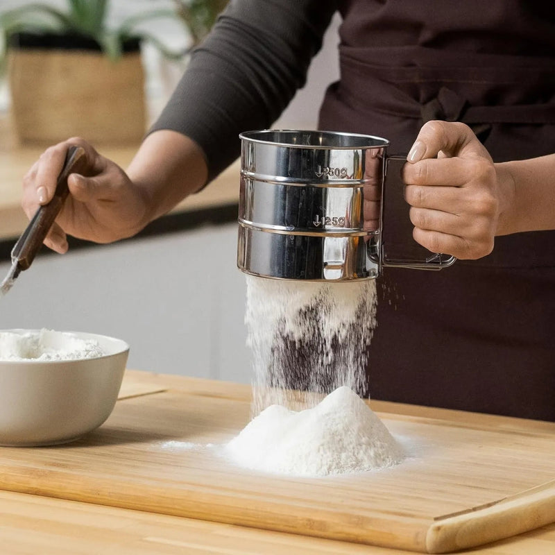 Stainless Steel Flour Sifter – Double - Layer Fine Mesh Baking Sifter with One - Hand Press Crank - Dreamzhub