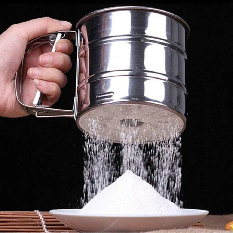 Stainless Steel Flour Sifter – Double - Layer Fine Mesh Baking Sifter with One - Hand Press Crank - Dreamzhub