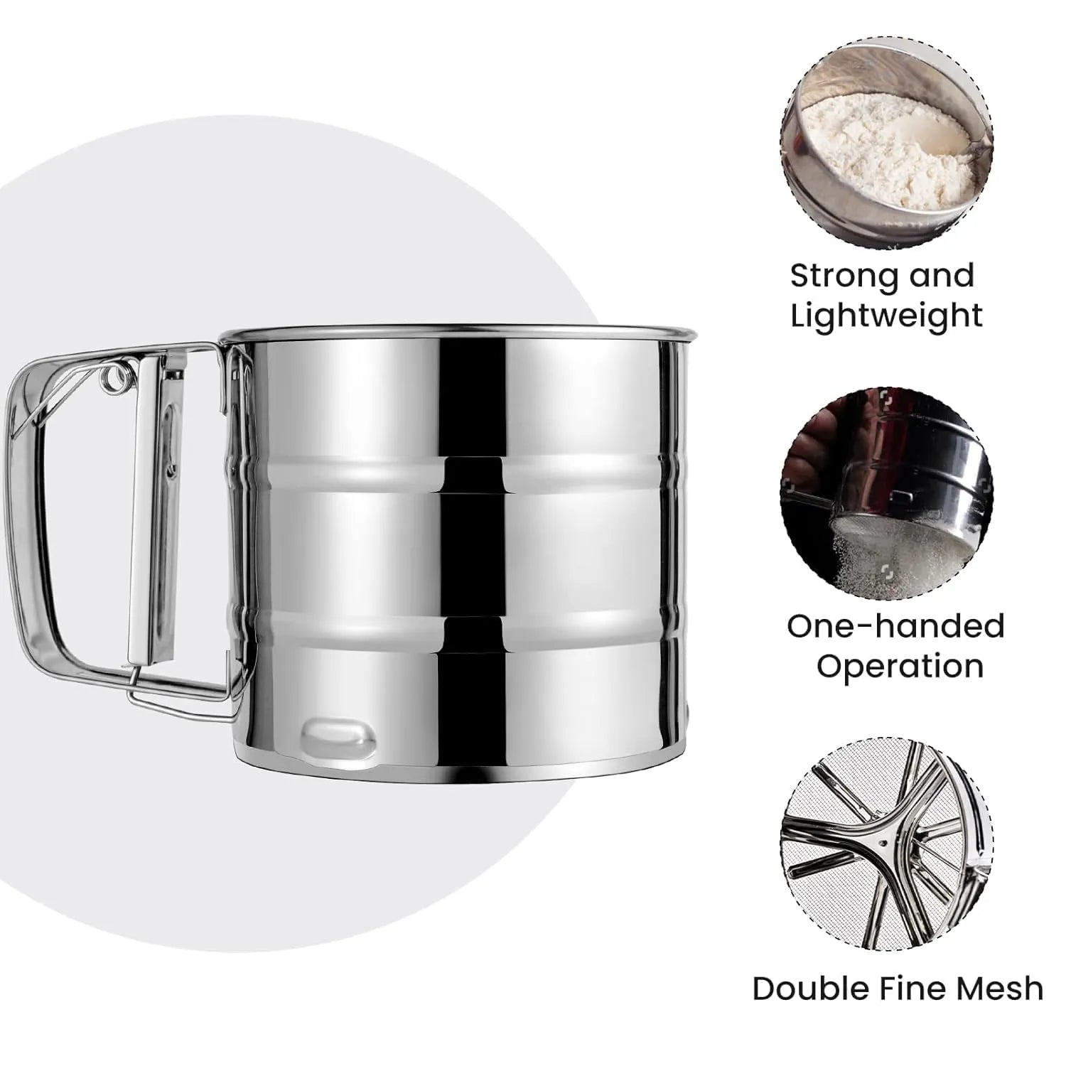 Stainless Steel Flour Sifter – Double - Layer Fine Mesh Baking Sifter with One - Hand Press Crank - Dreamzhub