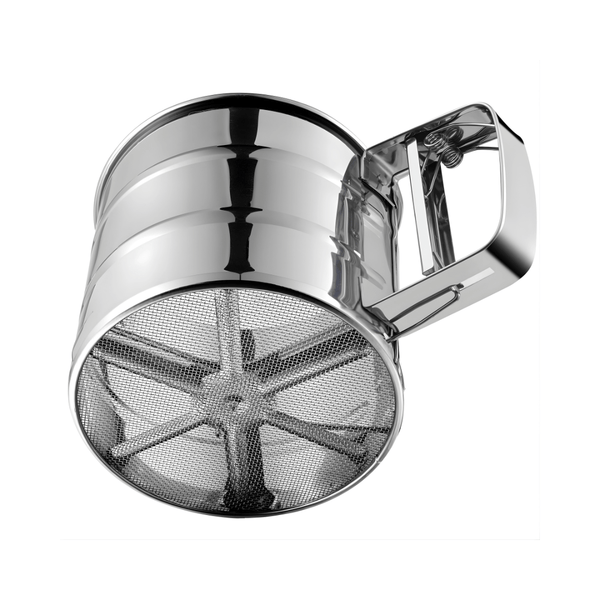 Stainless Steel Flour Sifter – Double-Layer Fine Mesh Baking Sifter with One-Hand Press Crank