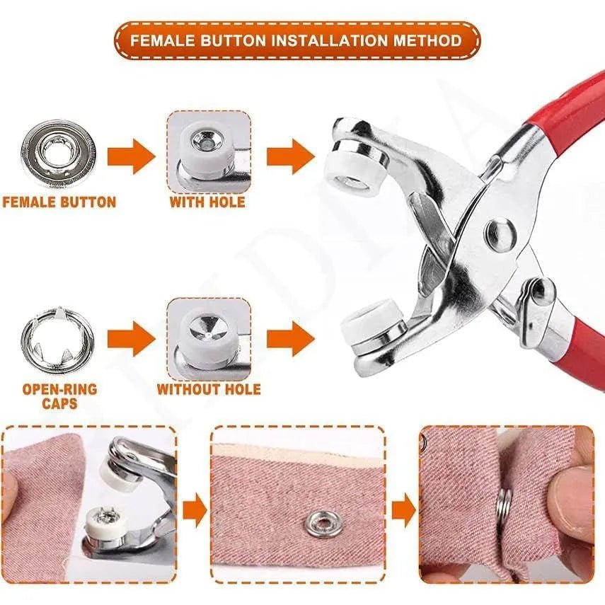 Stainless Steel Snap Fasteners Kit with Hand Press Tool | Thickened Metal Five - Claw Buckle Set for DIY Sewing, Leather Craft, Jackets & Clothing Repairs - Dreamzhub