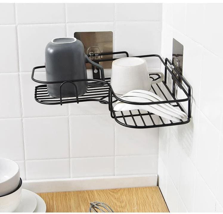 Self-Adhesive Metal Corner Storage Rack | Space-Saving Bathroom & Kitchen Organizer