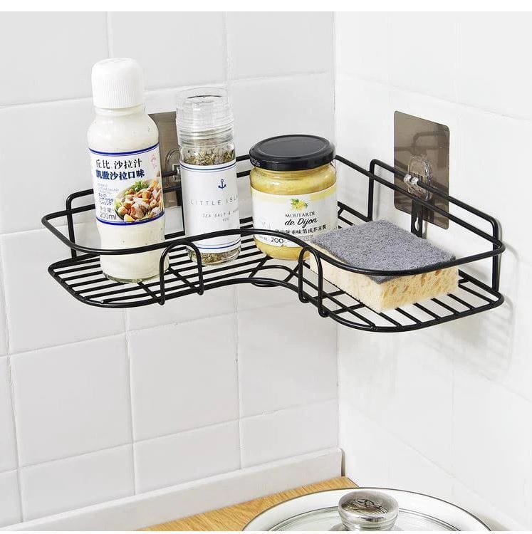 Self-Adhesive Metal Corner Storage Rack | Space-Saving Bathroom & Kitchen Organizer