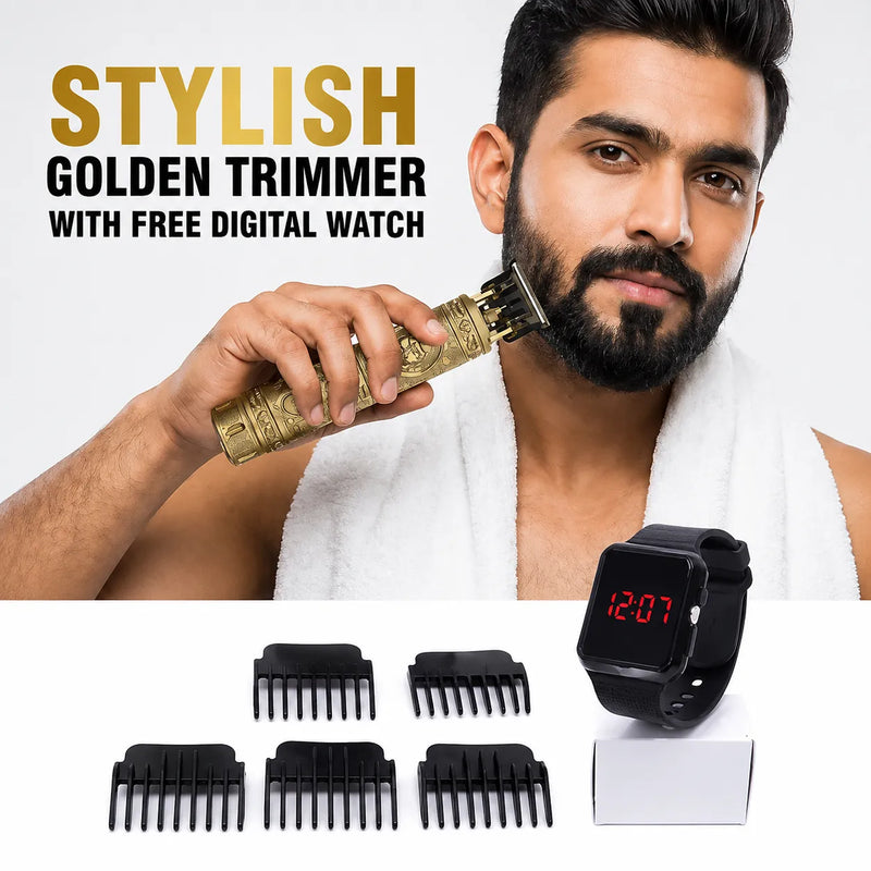 Stylish Golden Trimmer With Free Digital Watch