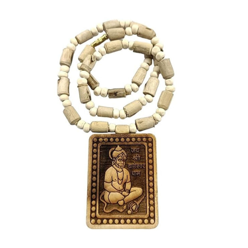 Bageshwar Dham Tulsi Mala | Wooden Hanuman Pendant Spiritual Necklace