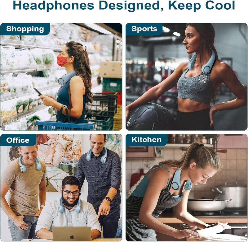 USB Charging Battery Operated Portable Rechargeable Personal Neck Fan | Bladeless Neck Cooling Fan with Strong Airflow, Wearable Cooling Fan - Dreamzhub