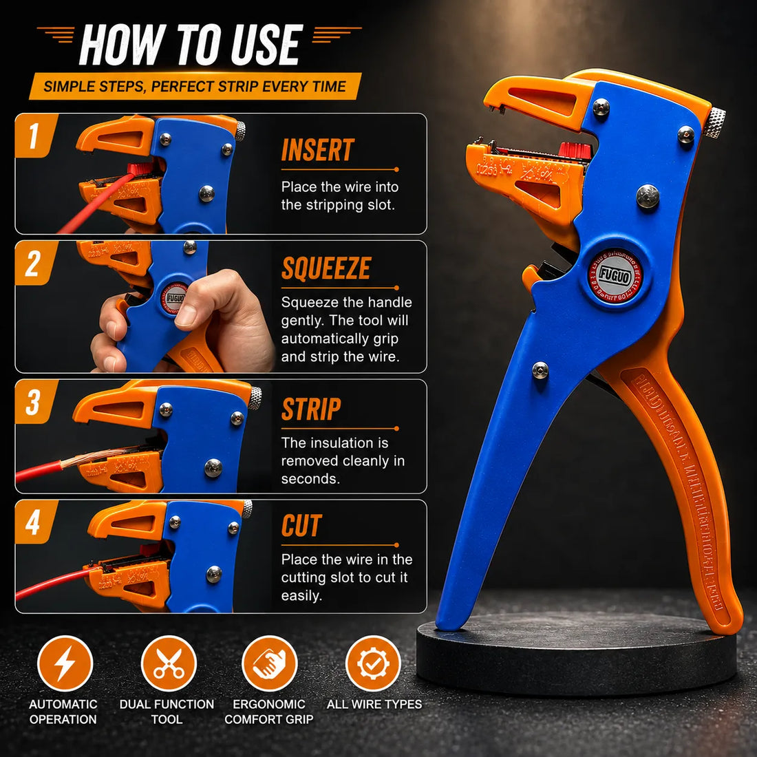 Professional 2-in-1 Automatic Wire Stripping & Cutting Tool