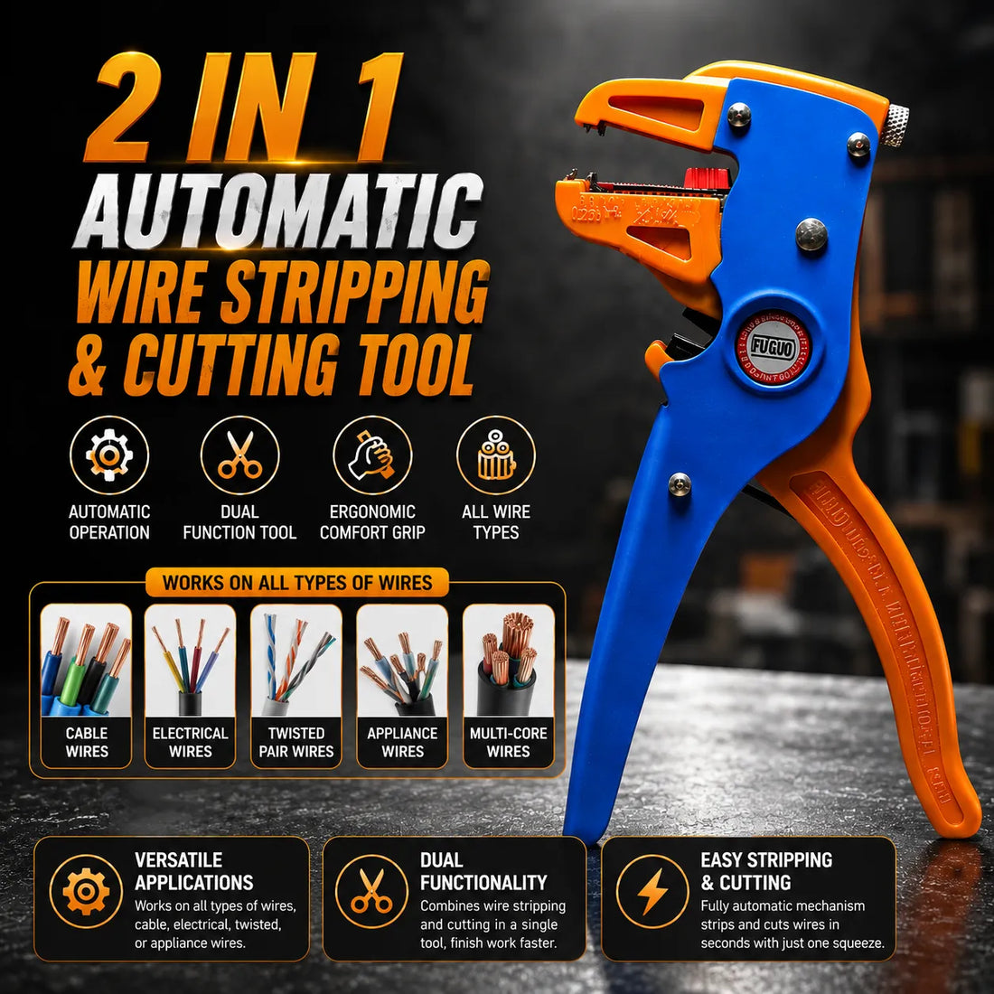 Professional 2-in-1 Automatic Wire Stripping & Cutting Tool